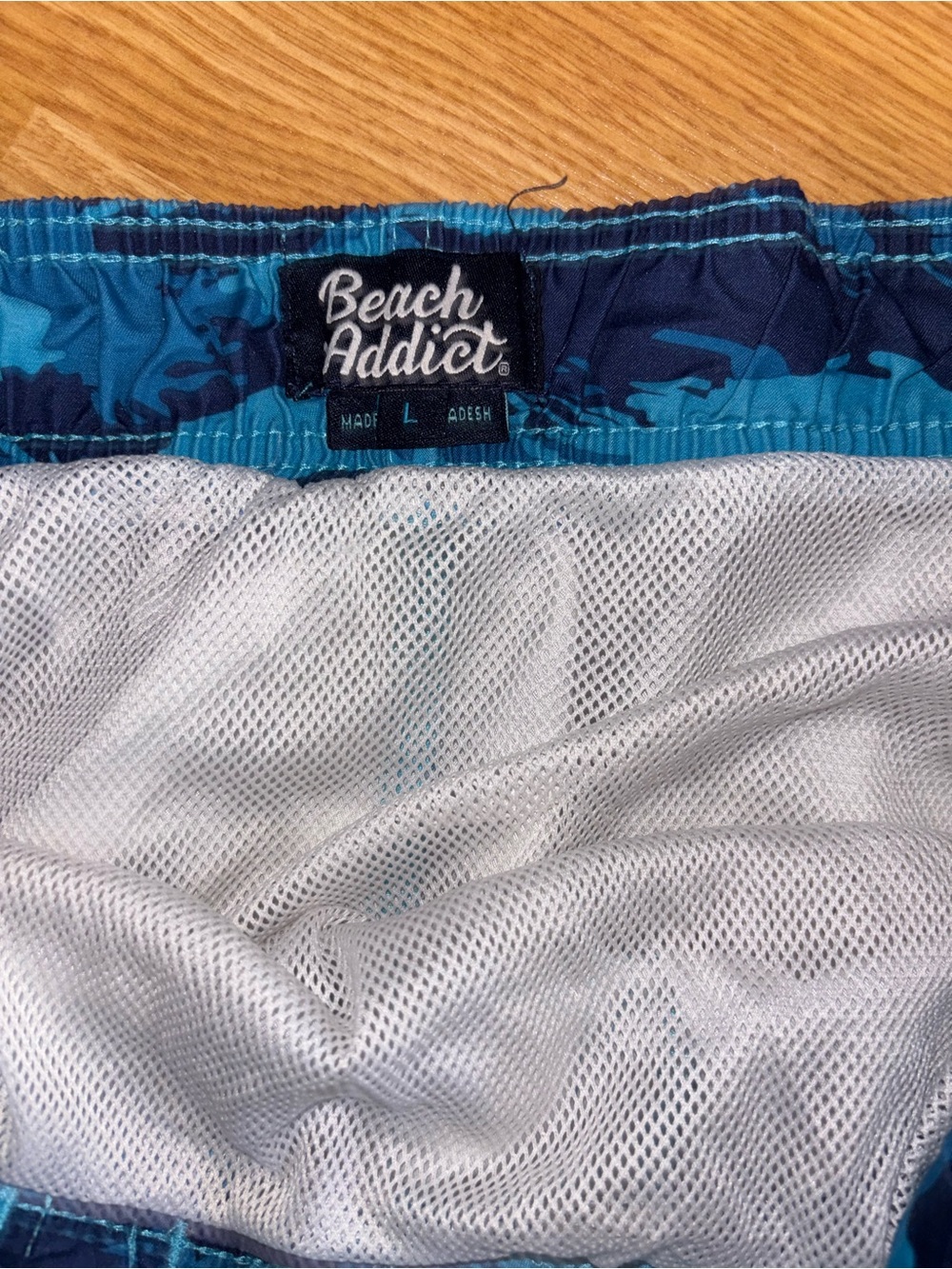Men's Blue Patterned Swim Trunks with Drawstring - Picture 5 of 5